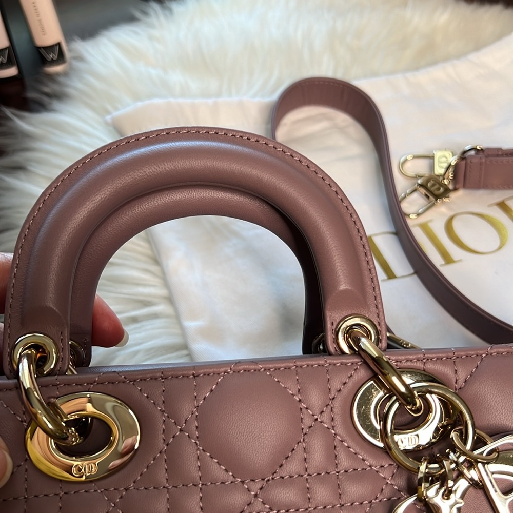 Dior Medium Lady D-Joy Bag Peony Pink Cannage Lambskin NWT Shoulder/Crossbody - Picture 14 of 17